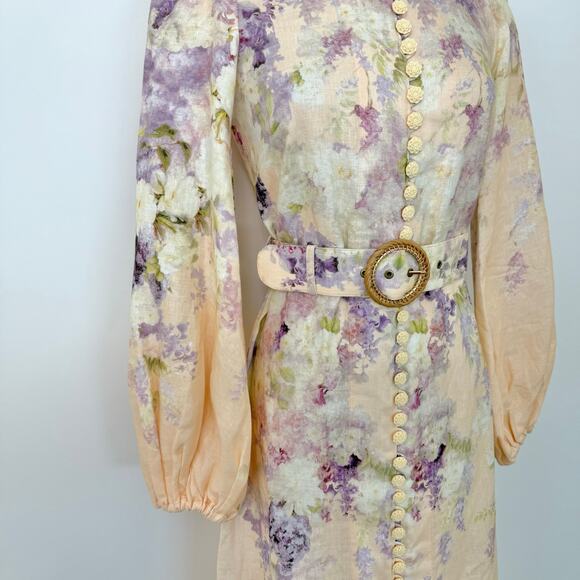 ZIMMERMANN Lyrical Buttoned Midi Dress Floral Print Linen 0 (US 4) NWT - Picture 7 of 16